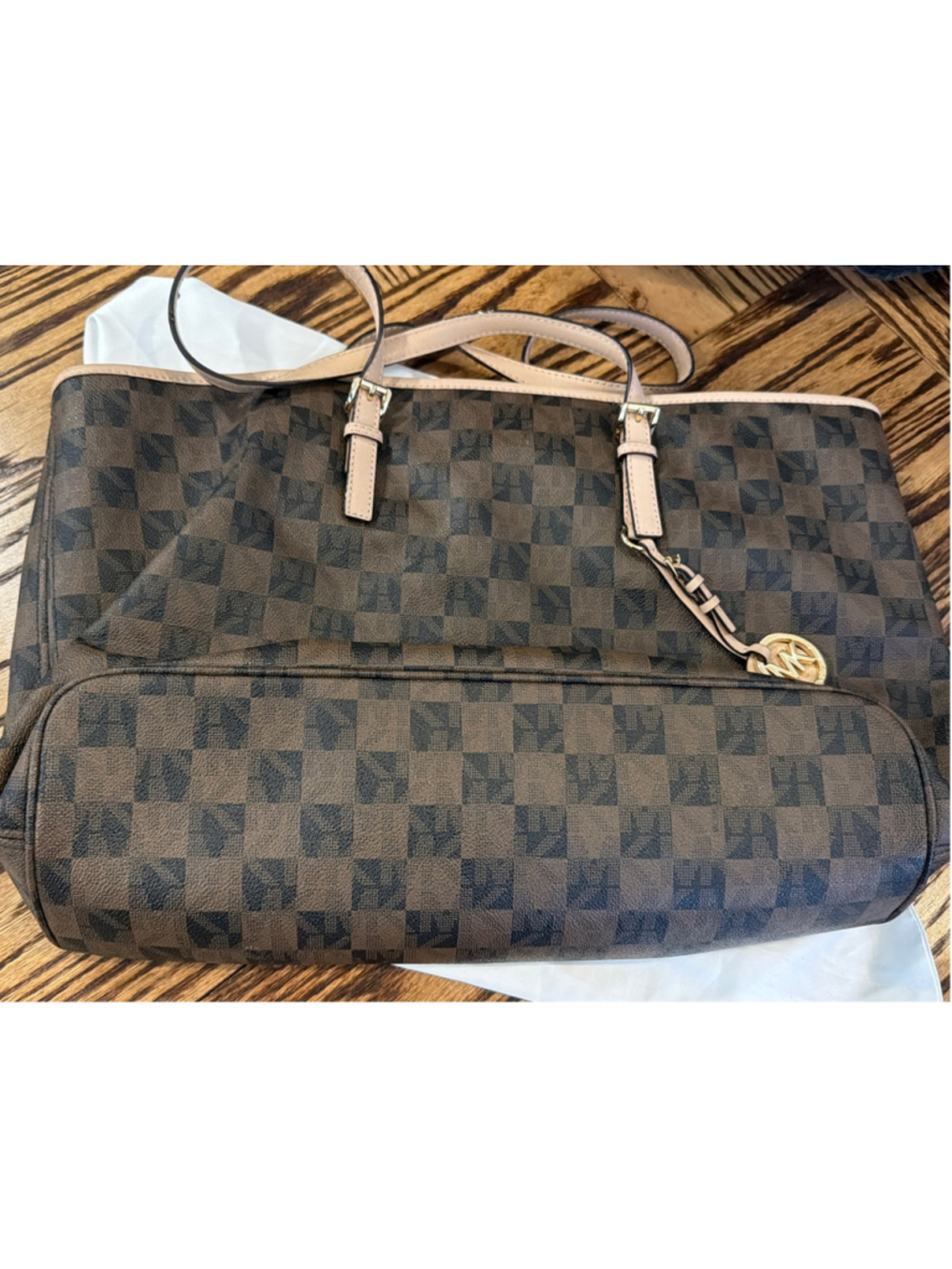 Michael Kors Jet Set Travel Logo Checkerboard Medium Tote Bag Some Wear GUC - Picture 2 of 14